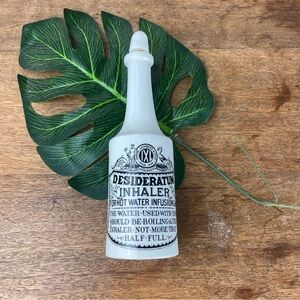 Vintage DESIDERATUM Inhaler Chemist Prints Ceramic Bottle Made in England